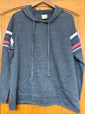 DARI Women’s Stripe Sleeve Pullover Hoodie Charcoal Gray Size XL